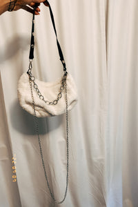 Plush Fur Street Chain Bag White